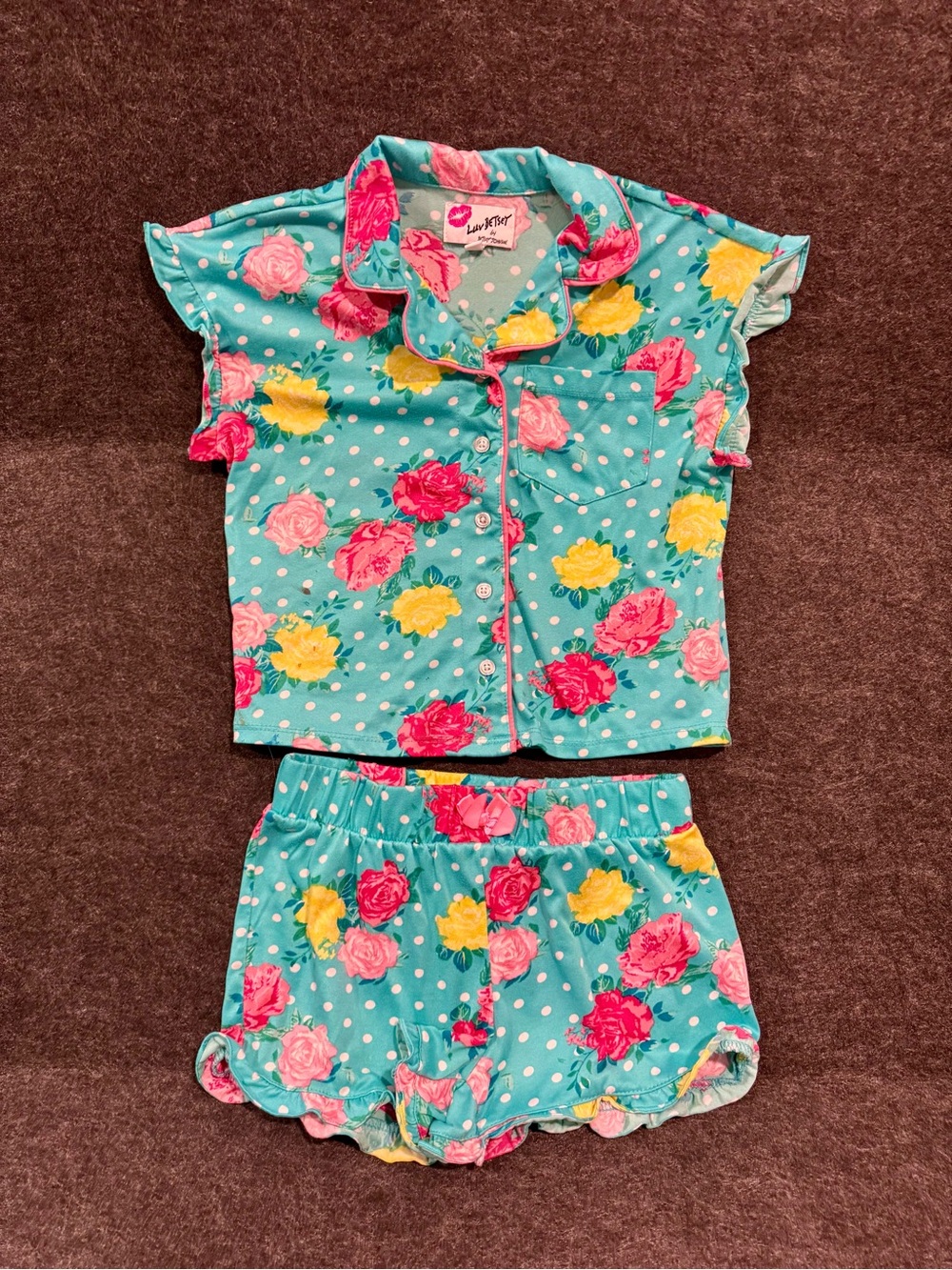 Kids Floral Turquoise Short Pajama Set